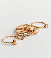 New Look 6 Pack Gold Faux Pearl Stacking Rings